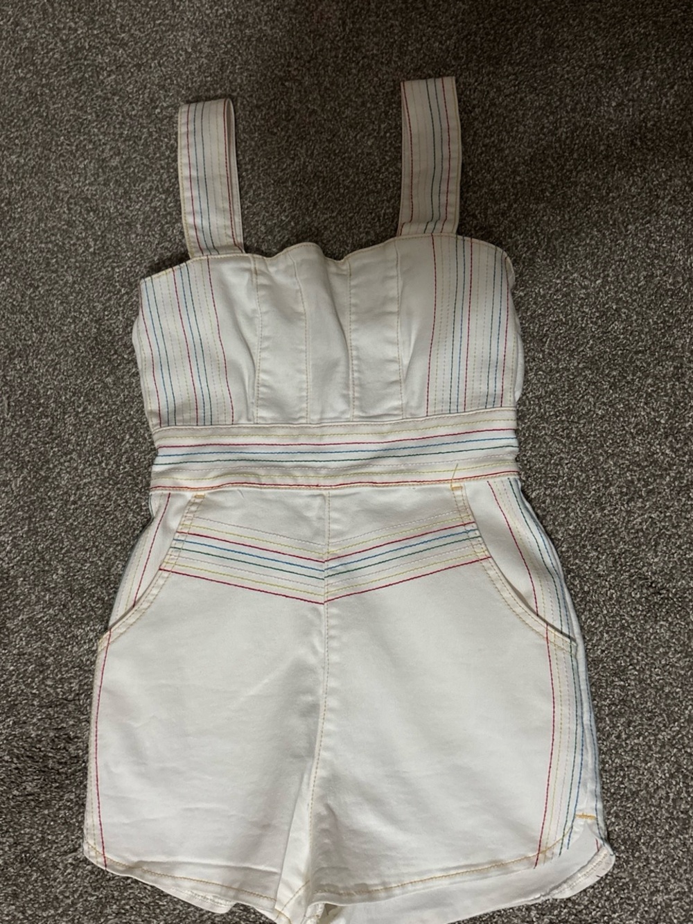 Urban Outfitters White Cotton Romper with Multicolor Stripe Detail like new xs